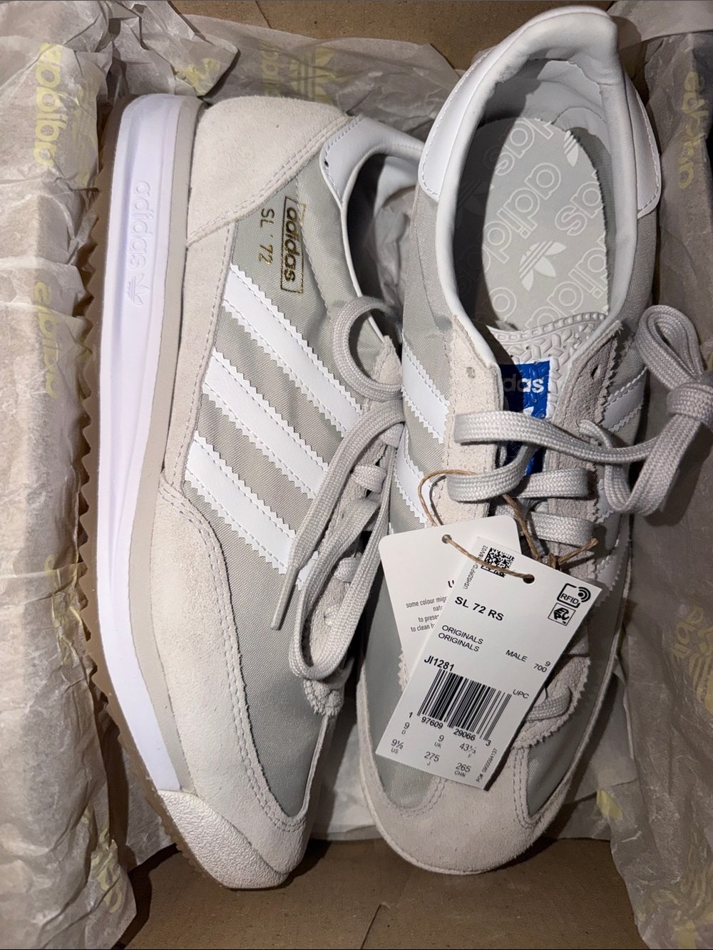Adidas SL 72 RS Sneakers in Light Gray, White & Gold lettering